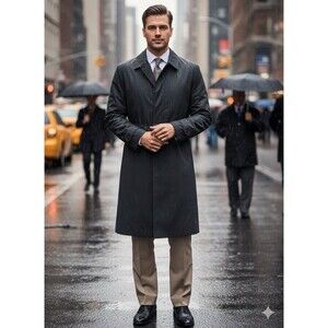 STAFFORD Men 42R Raincoat Travel Black Trenchcoat Jacket Removable Liner